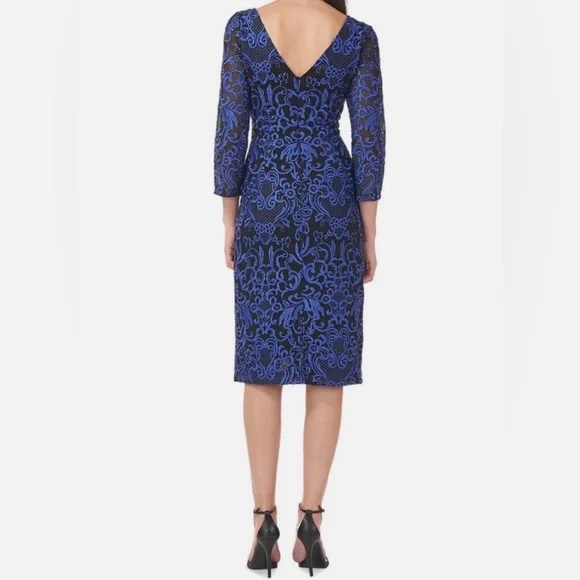 JS Collections Royal Blue and Black Long Sleeve Dress - Picture 2 of 5